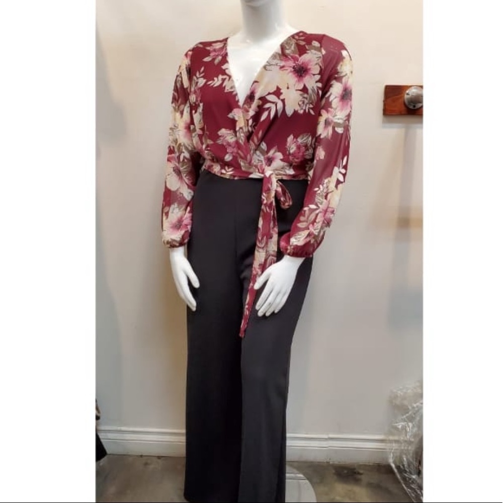 Burgundy Floral Jumpsuit Plus size